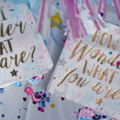 Tovaglioli con scritta "How I wonder what you are?", perfetti per una festa di rivelazione del sesso o per celebrare la canzone nascita bambina.