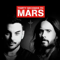 Jared Leto e Shannon Leto dei Thirty Seconds to Mars, con il logo della band in rosso.