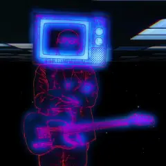 Un musicista con una TV al posto della testa, chitarra in mano, evoca l'atmosfera della discografia di Luca Carboni.