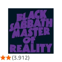 Logo viola con scritta "BLACK SABBATH MASTER OF REALITY". Le canzoni di questo album sono leggendarie.