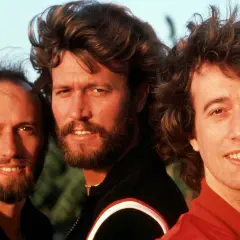 I tre fratelli Gibb dei Bee Gees, con i loro iconici capelli e sorrisi, sembrano dire "run to me" con la loro musica.