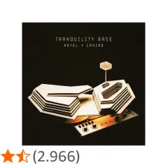 Copertina dell'album Tranquility Base Hotel & Casino, con un modello futuristico di edificio e un pannello di controllo.