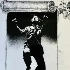 Black and white illustration of a person unrolling a scroll, with "Limited Edition Crystal Vinyl Records" text.