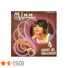 Copertina dell'album di Mina "4 anni di successi", con la cantante ritratta in un cerchio rosa.
