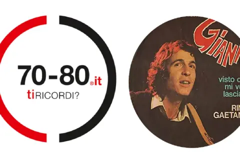 Disco di Rino Gaetano, con il testo "Gianna visto che mi vuoi lasciare". A sinistra, logo "70-80.it ti ricordi?".