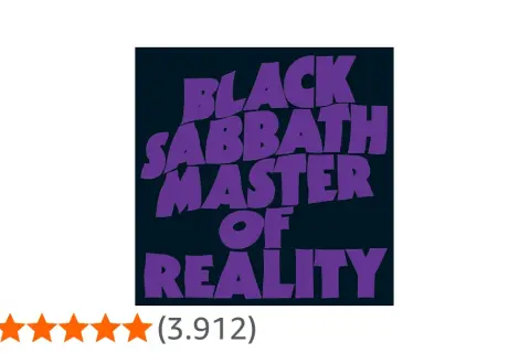 Logo viola con scritta "BLACK SABBATH MASTER OF REALITY". Le canzoni di questo album sono leggendarie.