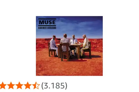Copertina dell'album "Black Holes & Revelations" dei Muse, con la band seduta attorno a un tavolo in un paesaggio desertico.