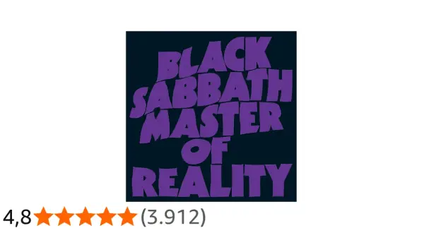 Logo viola con scritta "BLACK SABBATH MASTER OF REALITY". Le canzoni di questo album sono leggendarie.