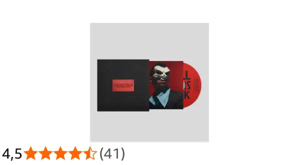 Copertina del nuovo album di Salmo, "Hellvisback", con un uomo mascherato e il CD rosso.
