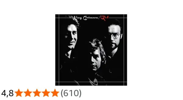 Copertina dell'album King Crimson / Red, con i volti dei musicisti in primo piano.