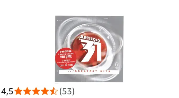 Copertina CD "Greatest Hits" degli Articolo 31, con il numero 31 in evidenza. Contiene "Volume" e "È Natale".