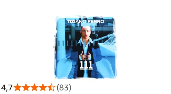 Copertina dell'album "111" di Tiziano Ferro, con il cantante in primo piano. Le canzoni di Tiziano Ferro in questo album sono un viaggio emozionante.