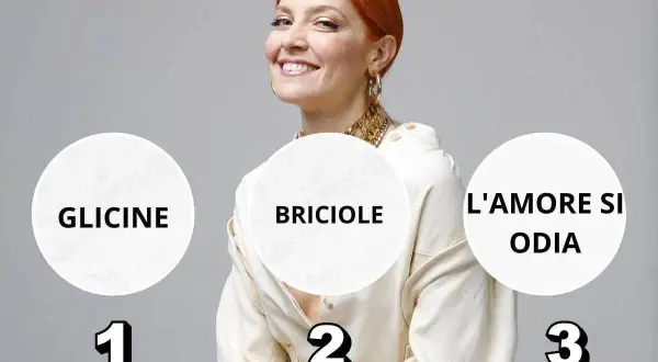 Noemi sorride, con tre cerchi che rappresentano le sue canzoni: "Glicine", "Briciole" e "L'amore si odia".