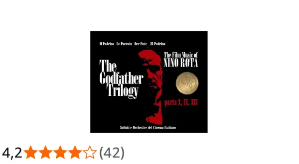 La copertina dell'album "The Godfather Trilogy" con la musica di Nino Rota, che evoca l'epica saga de Il Padrino.