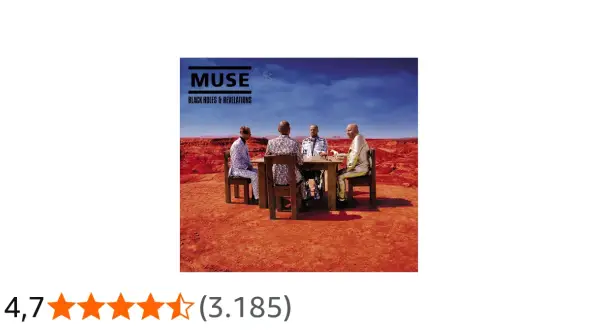 Copertina dell'album "Black Holes & Revelations" dei Muse, con la band seduta attorno a un tavolo in un paesaggio desertico.