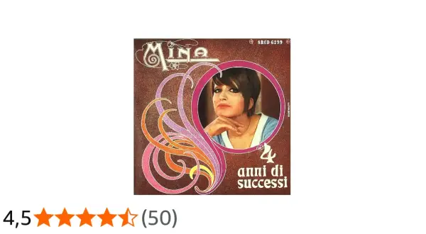 Copertina dell'album di Mina "4 anni di successi", con la cantante ritratta in un cerchio rosa.