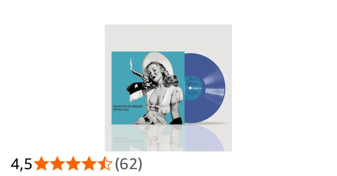 Copertina di "Bufalo Bill" di Francesco De Gregori con pin-up e disco viola.