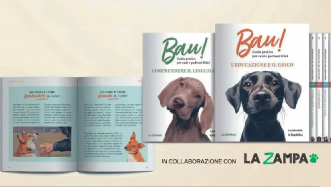 Libri "Bau! Guida pratica per cani e padroni felici" con immagini di cani. Imparare a comunicare con i cani baustelle.