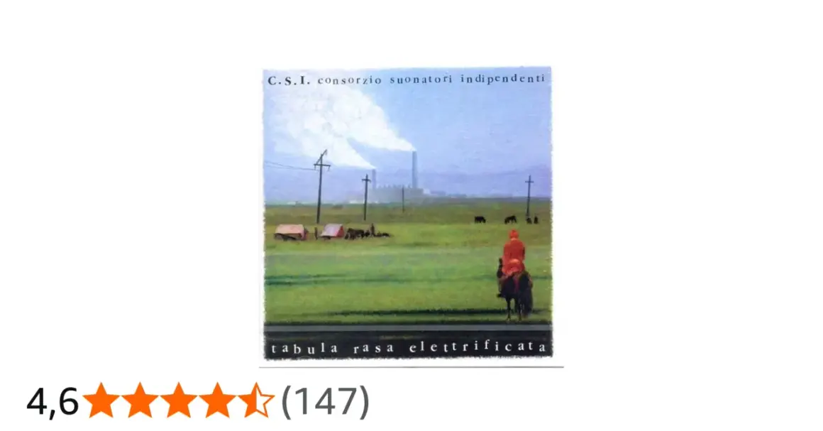 Copertina album "tabula rasa elettrificata" con paesaggio rurale e ciminiere fumanti.