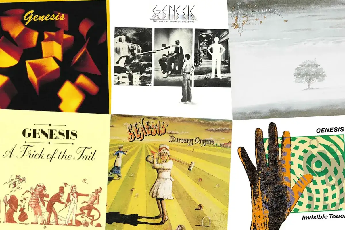 Collage di copertine di album dei Genesis: