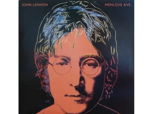 Ritratto pop art di John Lennon, con il titolo "Menlove Ave." in alto. Un'icona delle canzoni di John Lennon.