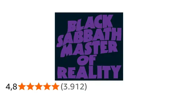 Logo viola con scritta "BLACK SABBATH MASTER OF REALITY". Le canzoni di questo album sono leggendarie.