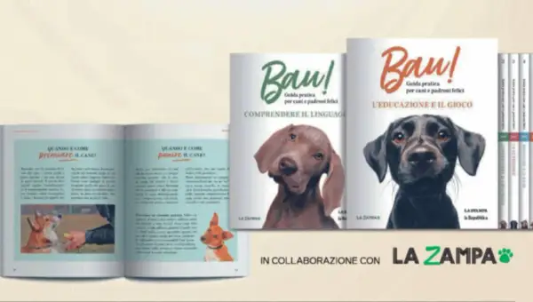 Libri "Bau! Guida pratica per cani e padroni felici" con immagini di cani. Imparare a comunicare con i cani baustelle.