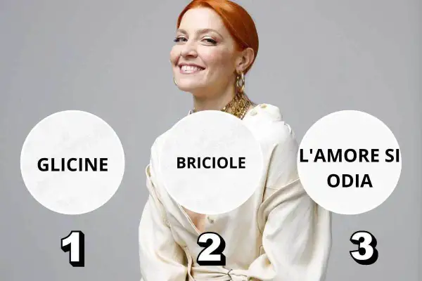 Noemi sorride, con tre cerchi che rappresentano le sue canzoni: "Glicine", "Briciole" e "L'amore si odia".