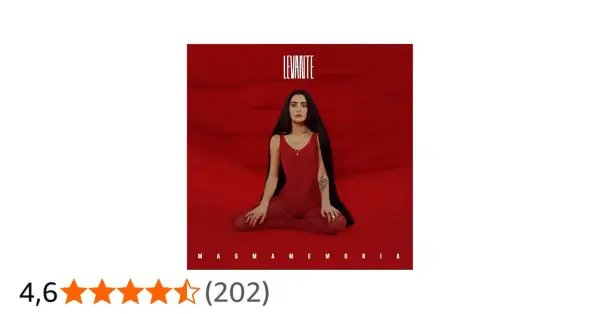 Copertina dell'album di Levante, "Magmamemoria", con la cantante in posa su sfondo rosso.