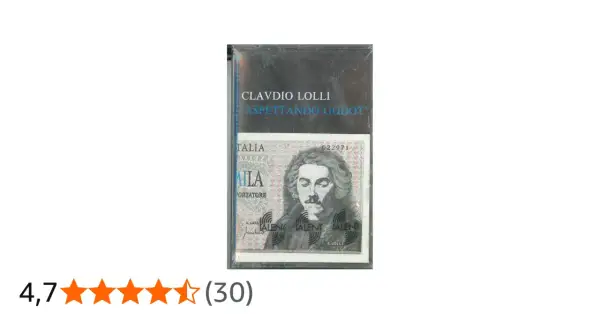 Copertina cassetta "Claudio Lolli Aspettando Godot", con ritratto di uomo su sfondo di banconota italiana.